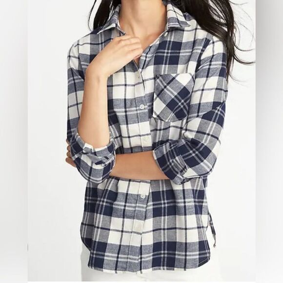 J.Crew Plaid Navy and White Shirt 4 tall - Picture 1 of 9